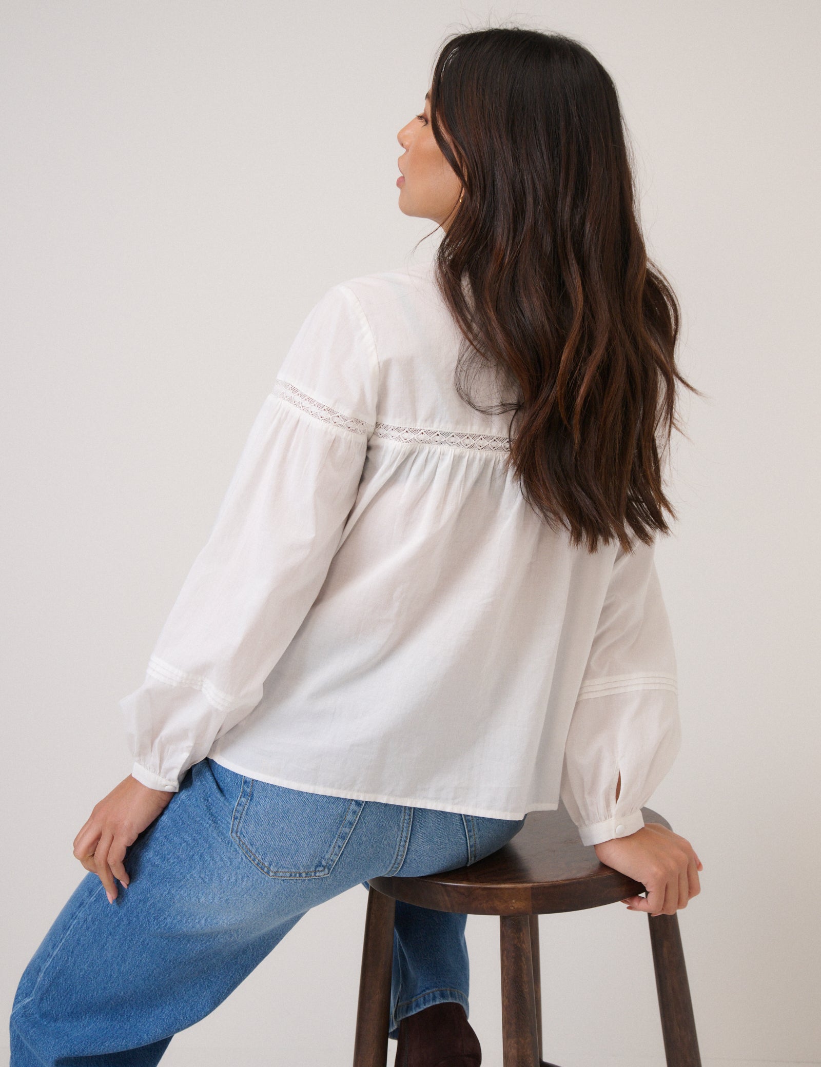 White Floral Embroidered High Neck Blouse