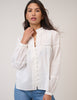White Floral Embroidered High Neck Blouse