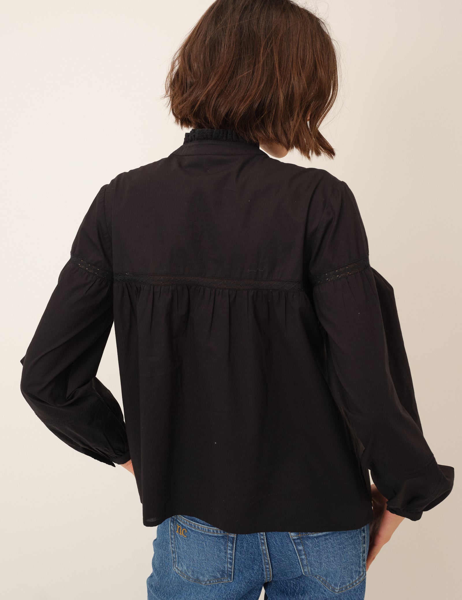 Black Floral Embroidered High Neck Blouse