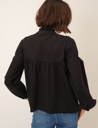 Black Floral Embroidered High Neck Blouse