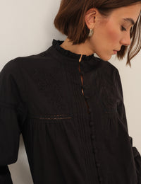 Black Floral Embroidered High Neck Blouse