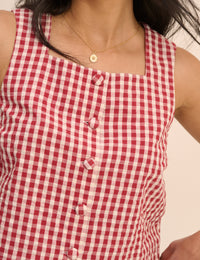 Red Gingham Button Front Top