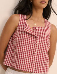 Red Gingham Button Front Top
