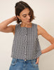 Black Gingham Button Front Top