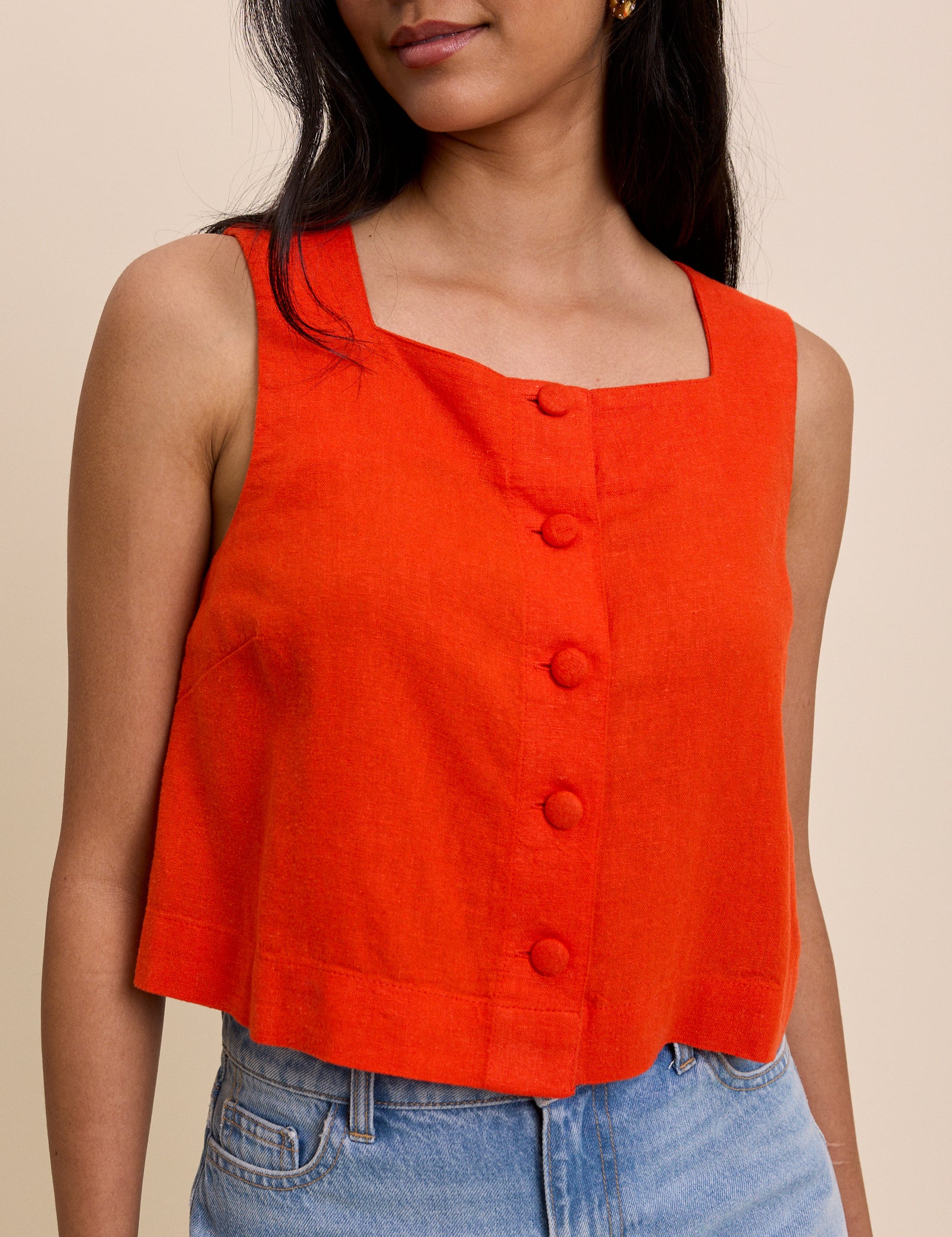 Orange Button Front Sammie Top