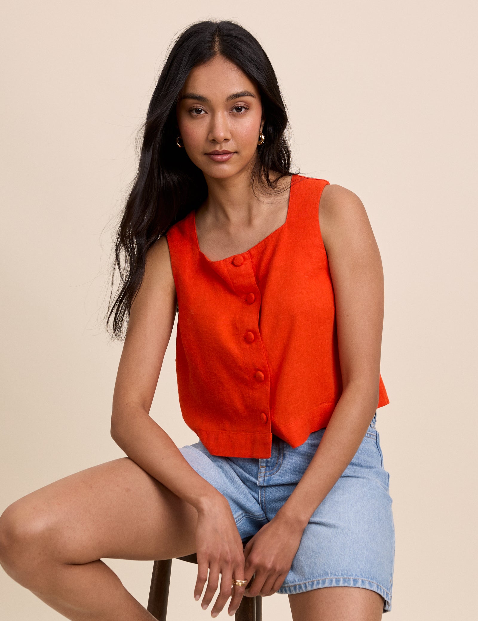 Orange Button Front Sammie Top