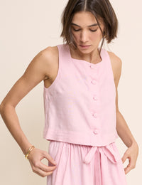 Baby Pink Square Neck Sammie Button Front Tank