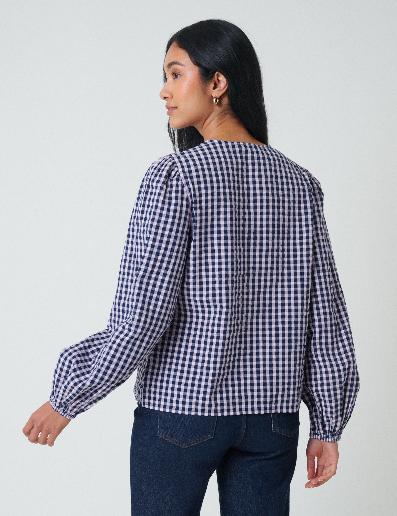 Pink And Navy Gingham Top