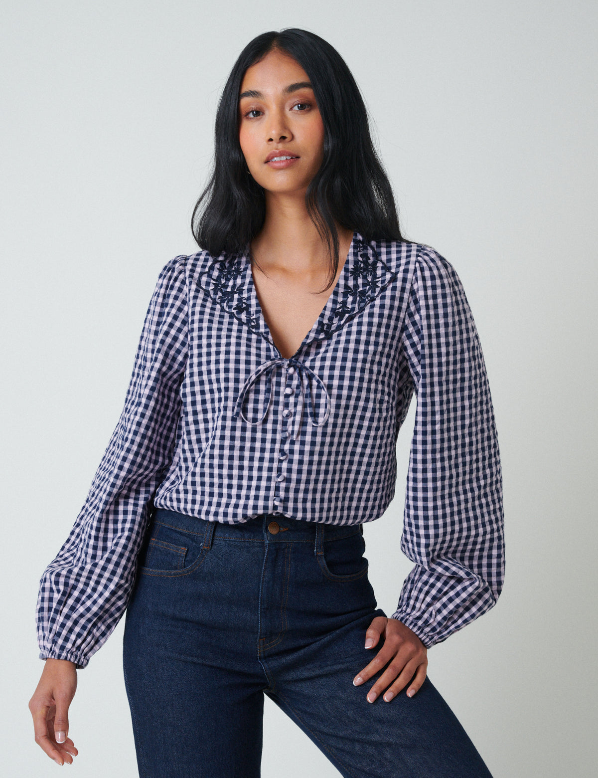 Pink And Navy Gingham Top