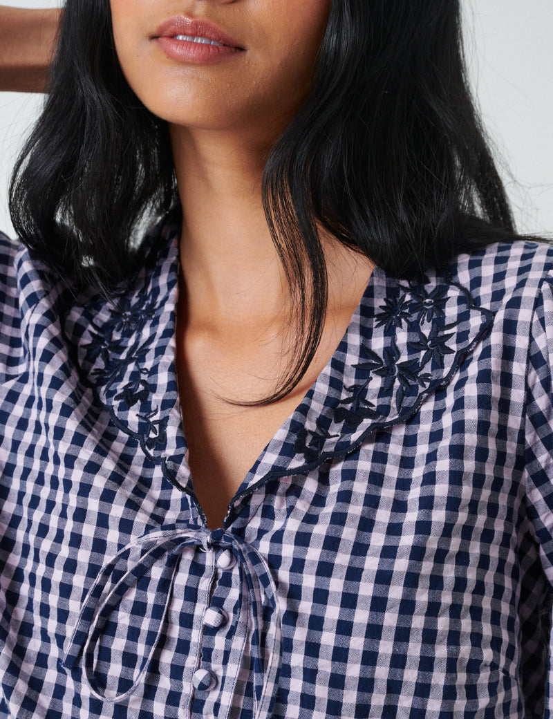 Pink And Navy Gingham Top