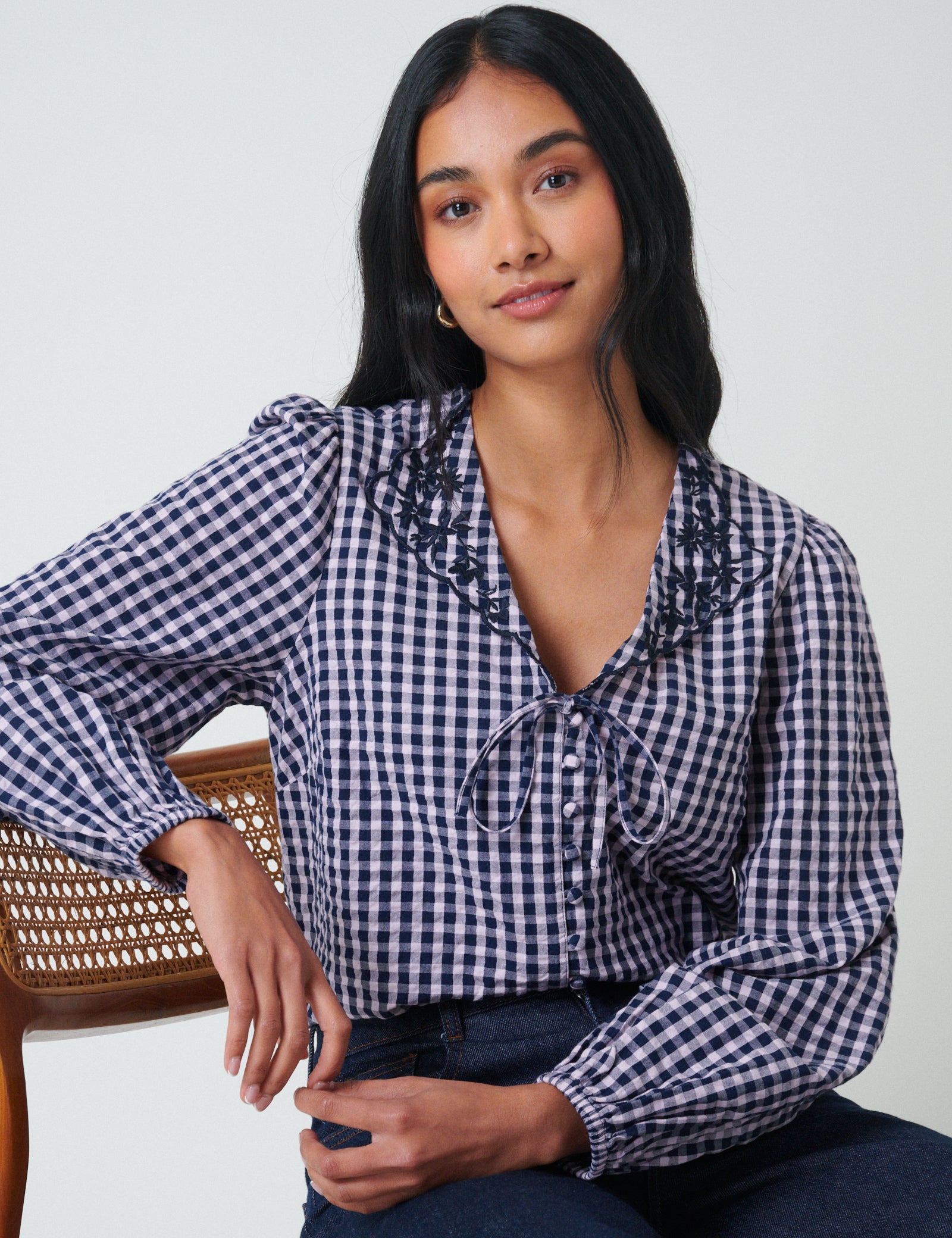 Pink And Navy Gingham Top