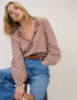 Brown Gingham Embroidered Floral Collar Blouse