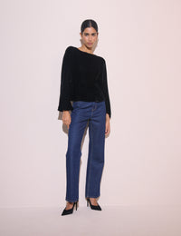 Black Fluted Sleeve Velvet Eva Top