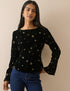 Black Celestial Embroidered Velvet Top