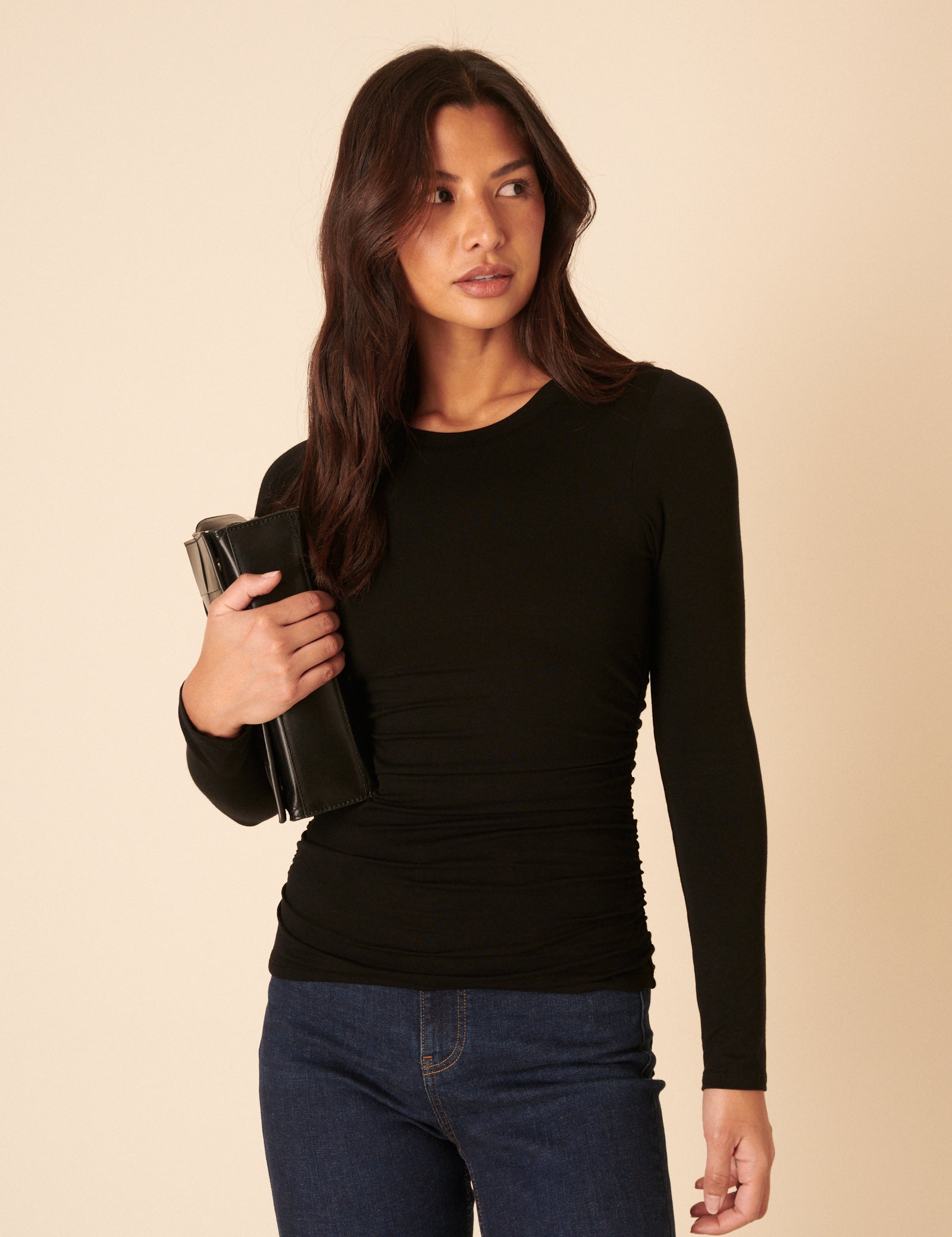 Black Crew Neck Long Sleeve Top