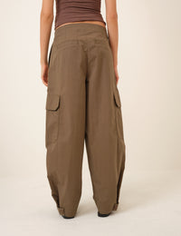 Khaki Barrel Leg Cargo Trousers