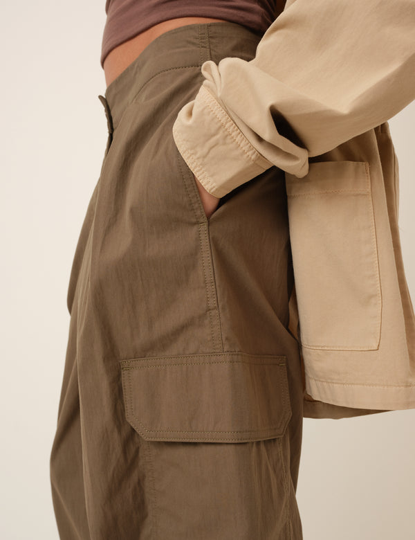 Khaki Barrel Leg Cargo Trousers