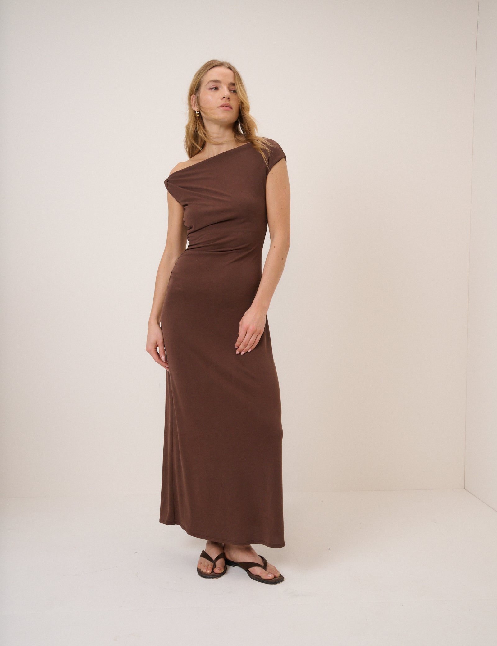 Brown Bethany Jersey Midi Dress
