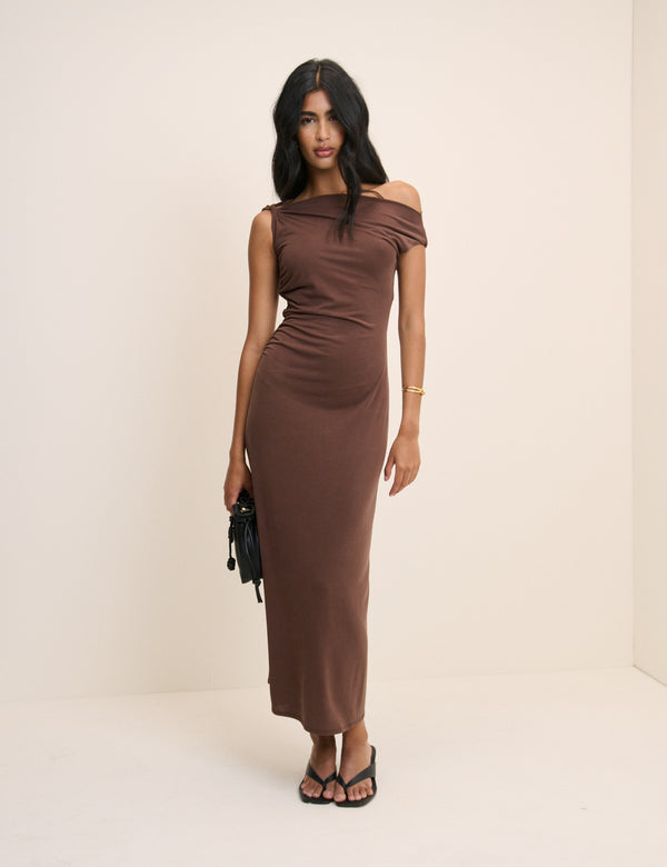 Brown Bethany Jersey Midi Dress