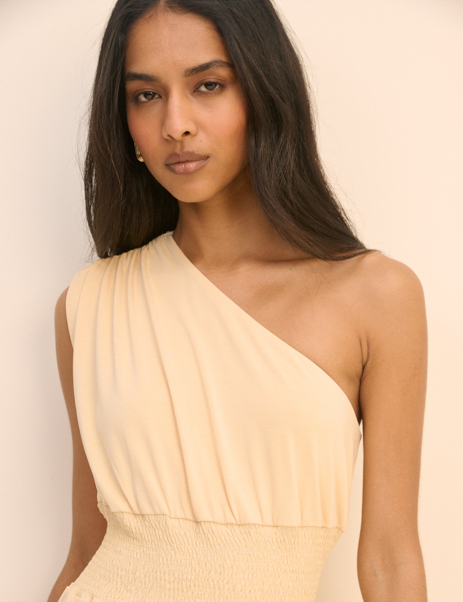 Butter Yellow One Shoulder Lorena Jersey Midi Dress