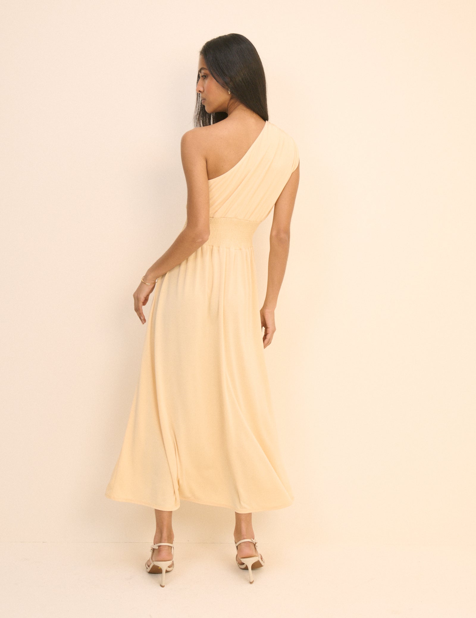 Butter Yellow One Shoulder Lorena Jersey Midi Dress