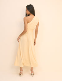 Butter Yellow One Shoulder Lorena Jersey Midi Dress