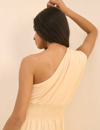 Butter Yellow One Shoulder Lorena Jersey Midi Dress