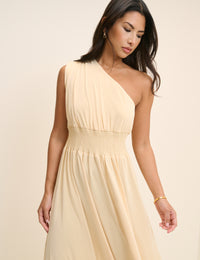 Butter Yellow One Shoulder Lorena Jersey Midi Dress