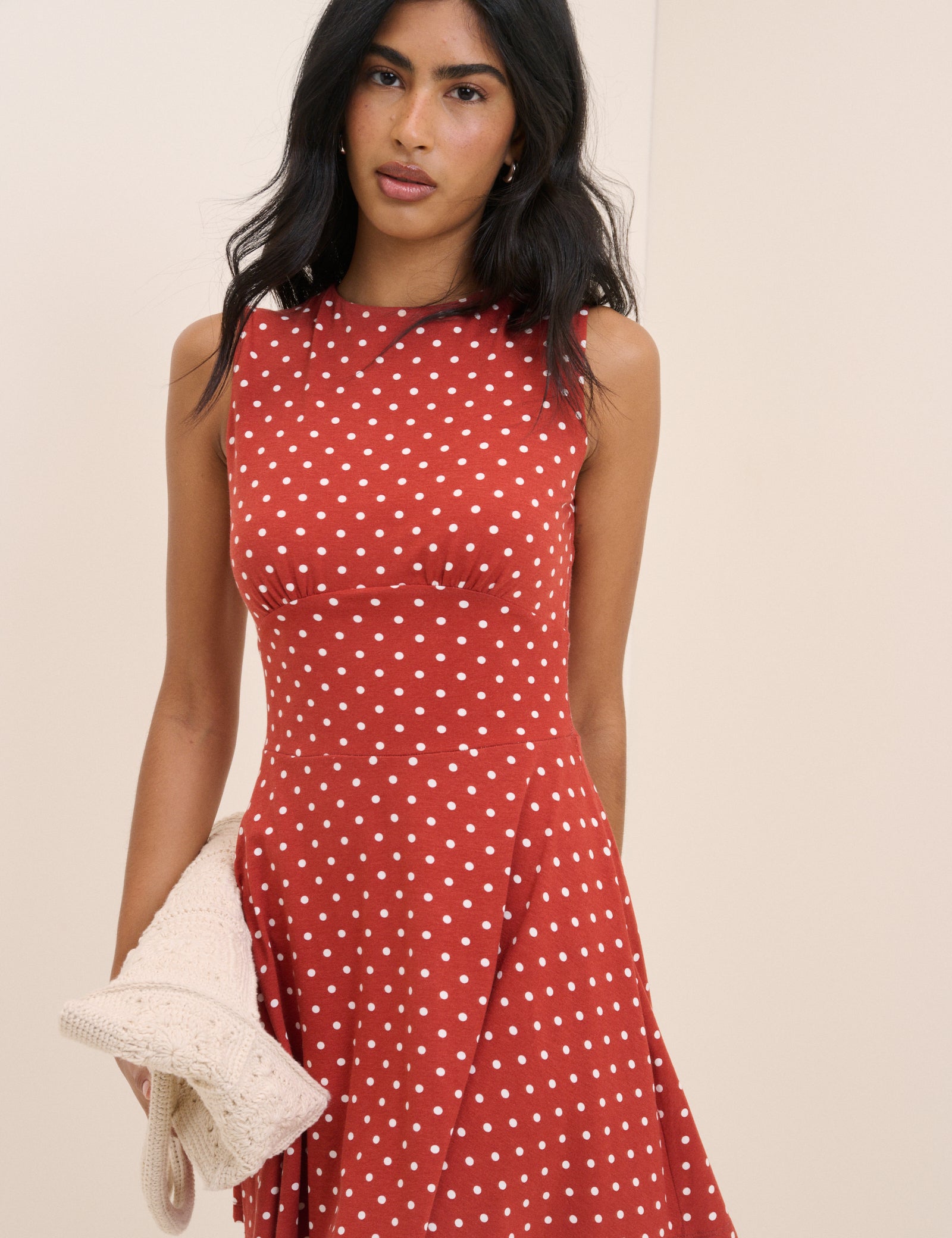 red polka dot mini dress Red Polka Dot Jersey Sleeveless Tate Mini Dress