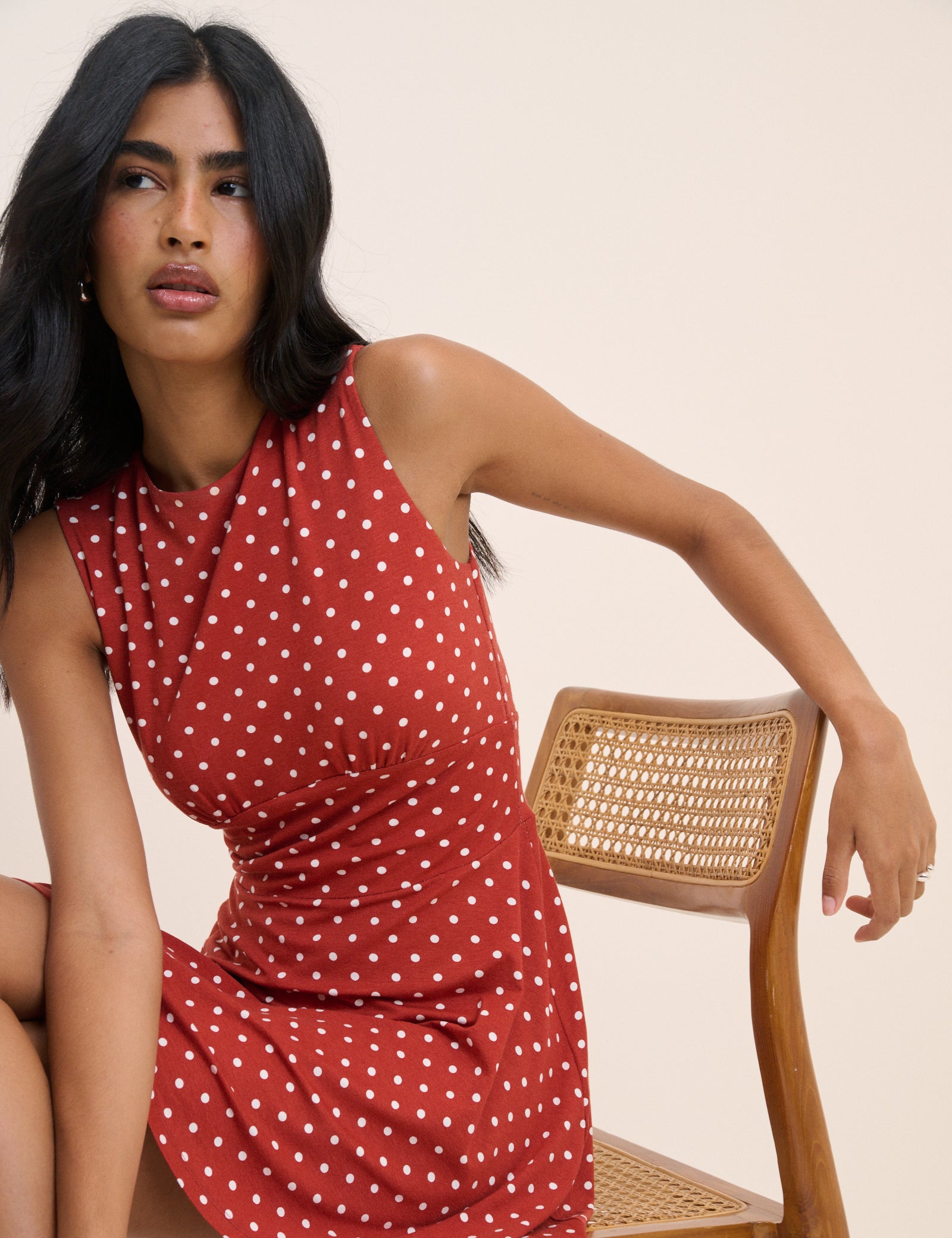 Red Polka Dot Jersey Sleeveless Tate Mini Dress Red Polka Dot Jersey Sleeveless Tate Mini Dress