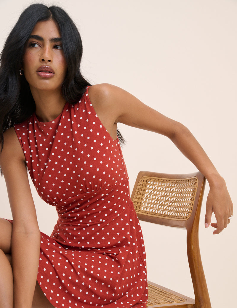 red sleeveless jersey dress Elizabeth K