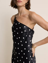 Black Polka Dot Satin Pia Maxi Dress