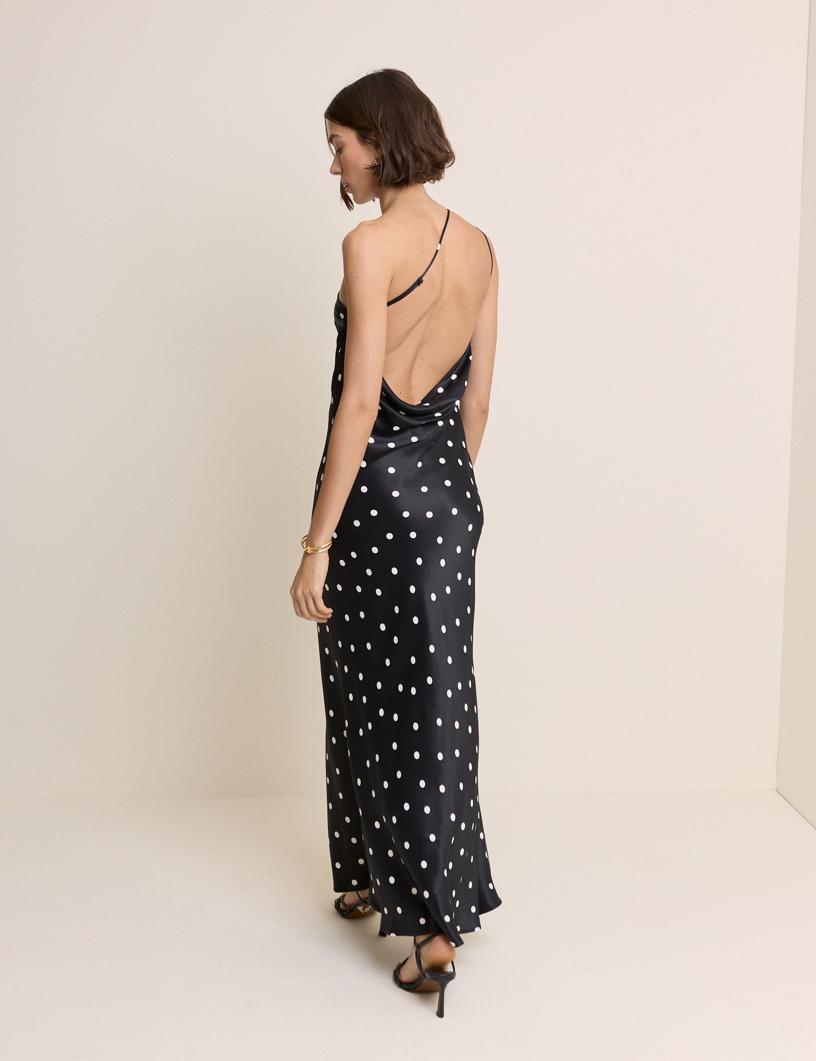 Black Polka Dot Satin Pia Maxi Dress