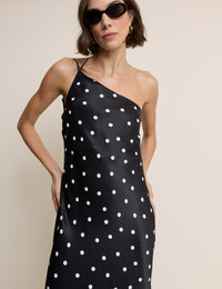 Black Polka Dot Satin Pia Maxi Dress