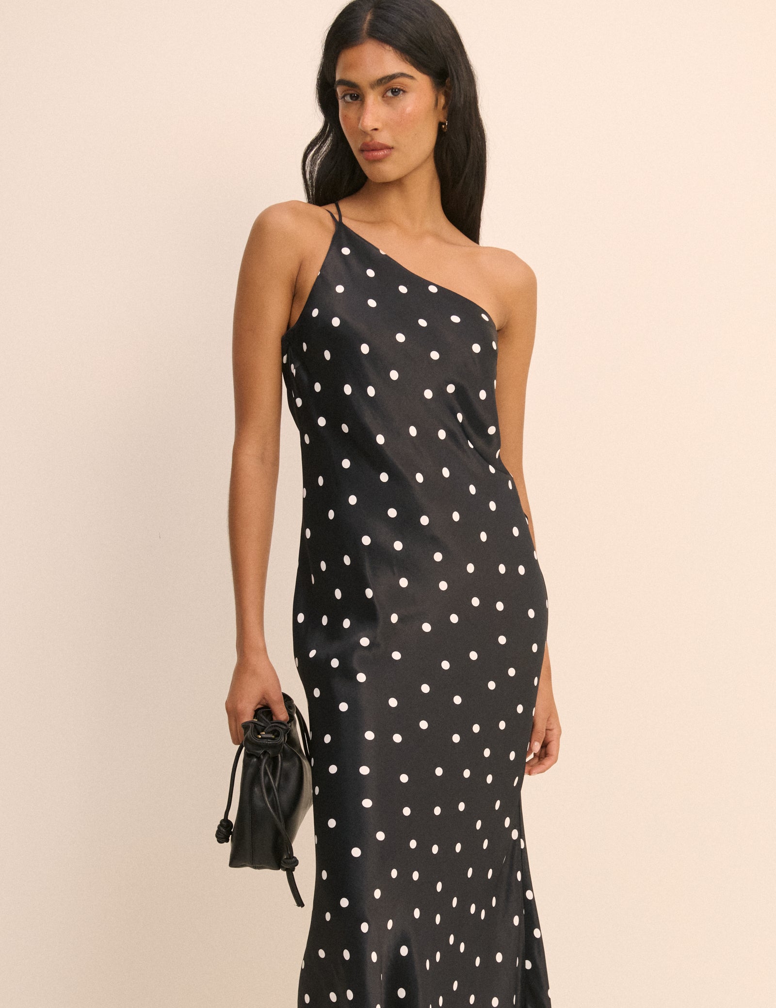 Black Polka Dot Satin Pia Maxi Dress Black Polka Dot Satin Pia Maxi Dress