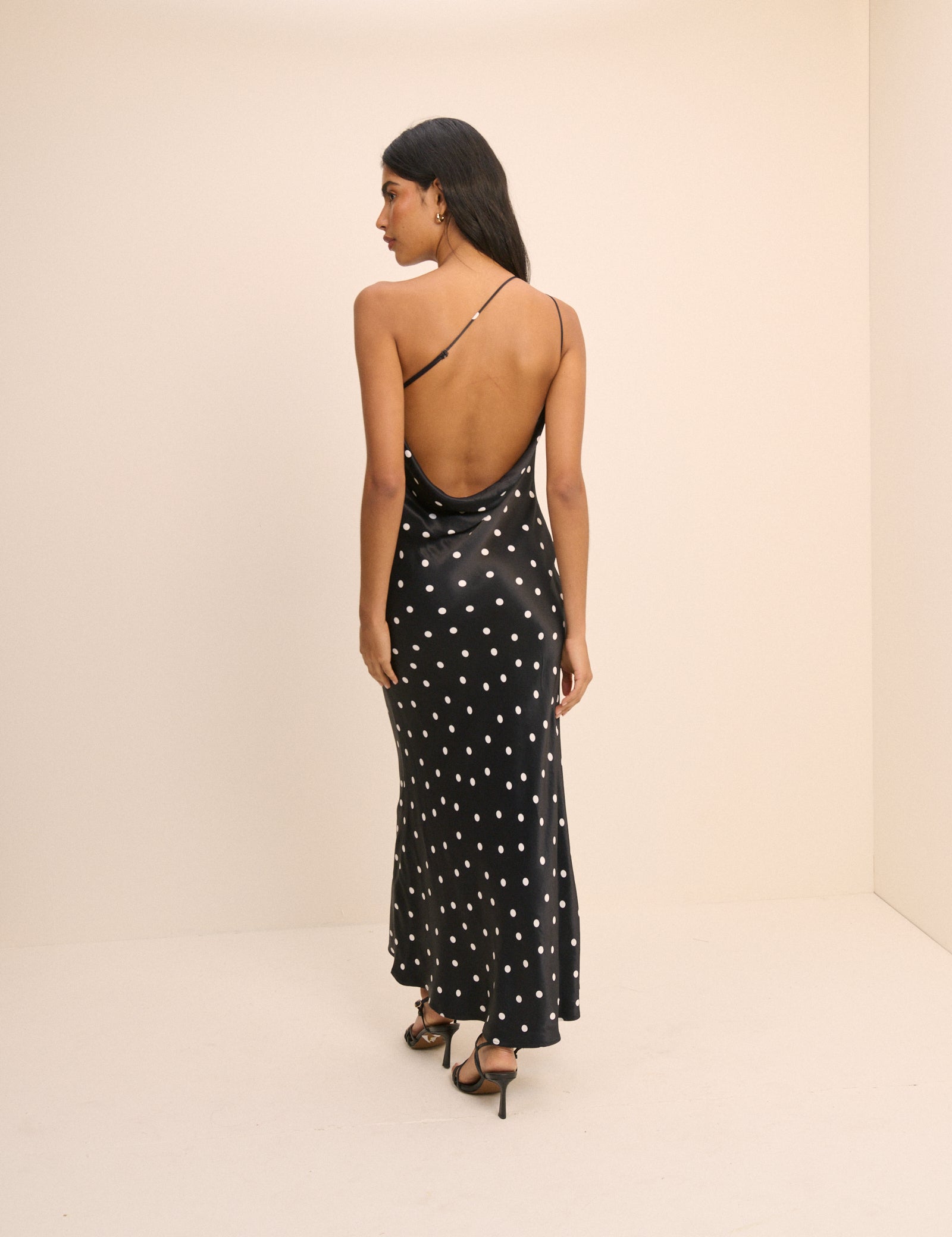 Black Polka Dot Satin Pia Maxi Dress Black Polka Dot Satin Pia Maxi Dress