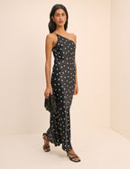 Black Polka Dot Satin Pia Maxi Dress