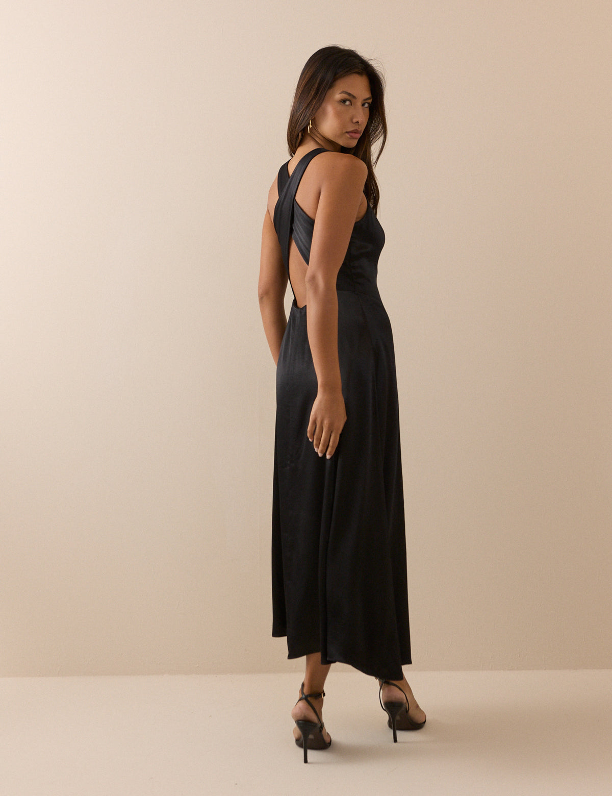 Black Satin Reign Midi Dress