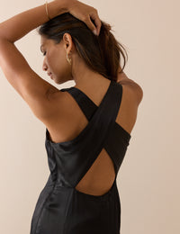 Black Satin Reign Midi Dress