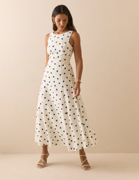 White and Navy Polka Dot Reign Midi Dress