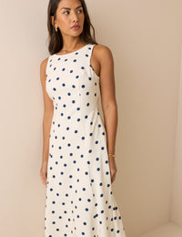 White and Navy Polka Dot Reign Midi Dress