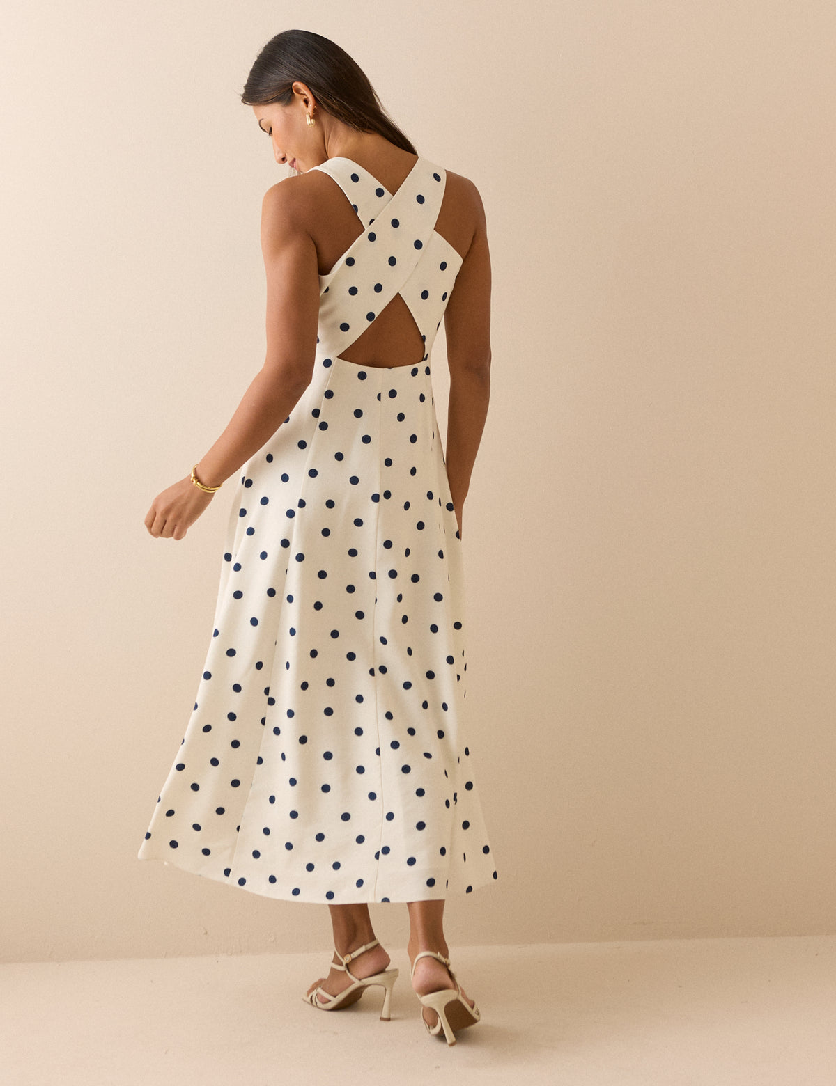 White and Navy Polka Dot Reign Midi Dress