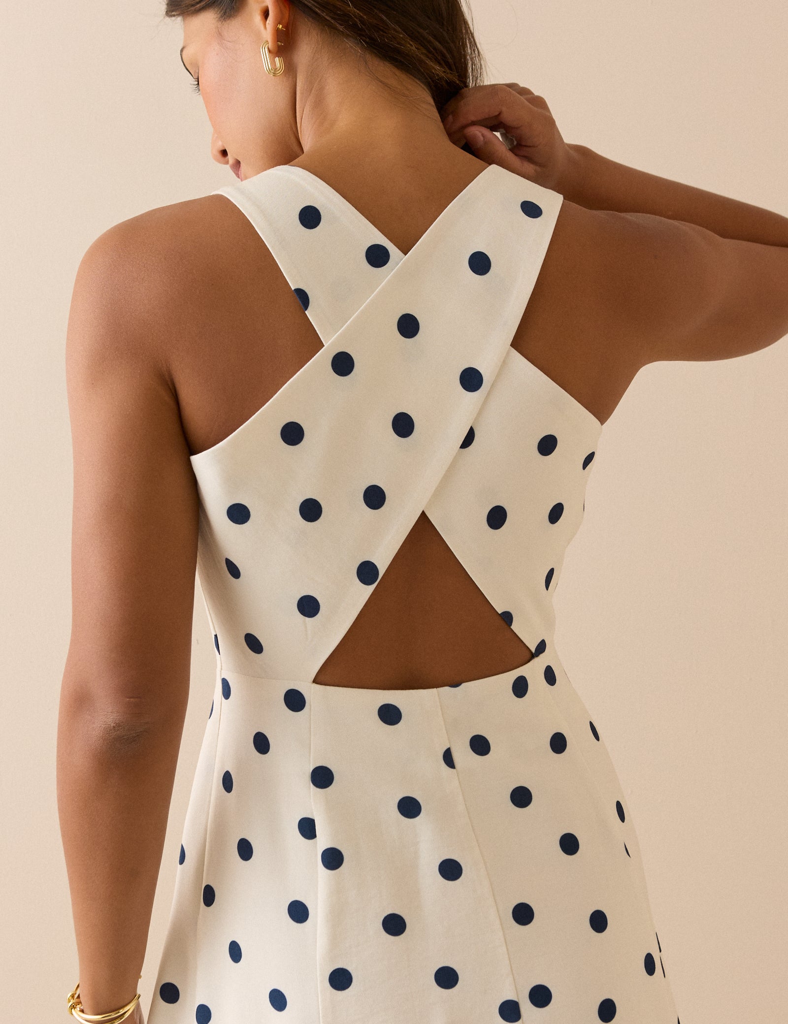 White and Navy Polka Dot Reign Midi Dress