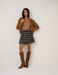 Brown High Neck Ribbed Top