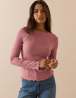 Pink Ribbed Boat Neck Top