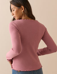 Pink Ribbed Boat Neck Top