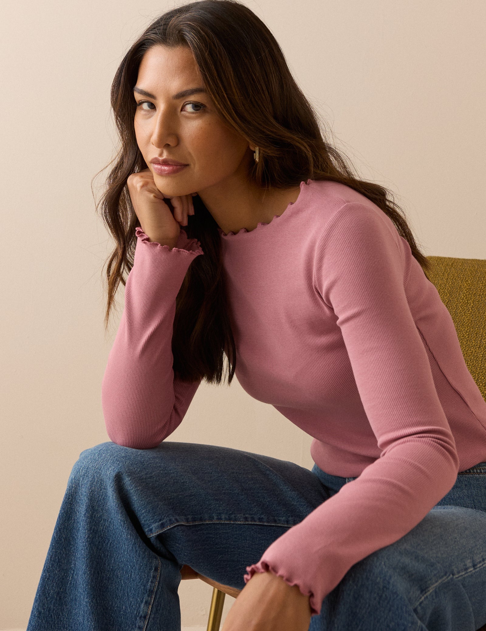 Pink Ribbed Boat Neck Top