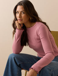 Pink Ribbed Boat Neck Top