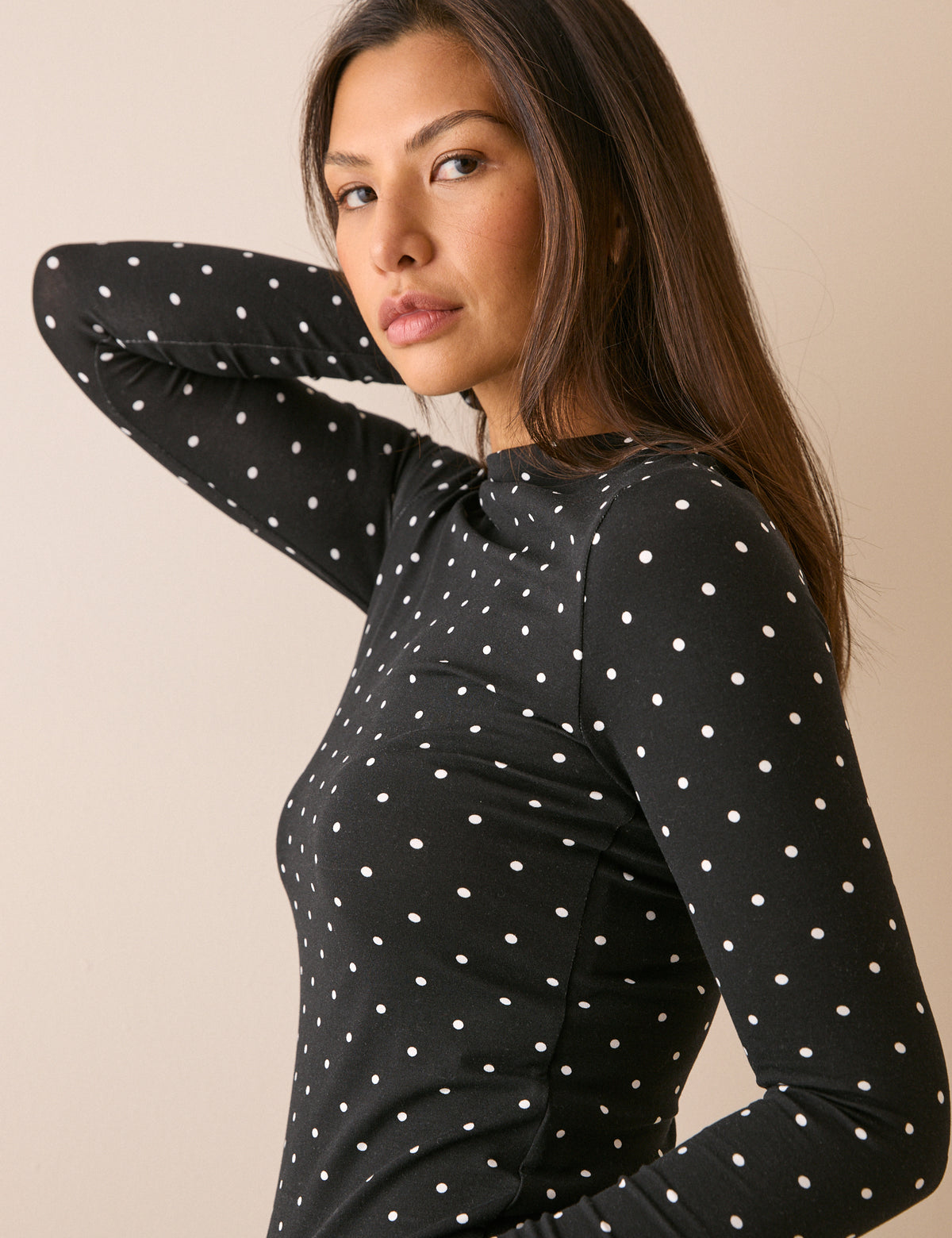 Black Polka Dot Boat Neck Jersey Top