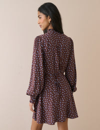 Brown Ditsy Floral Button Front Gabi Mini Dress